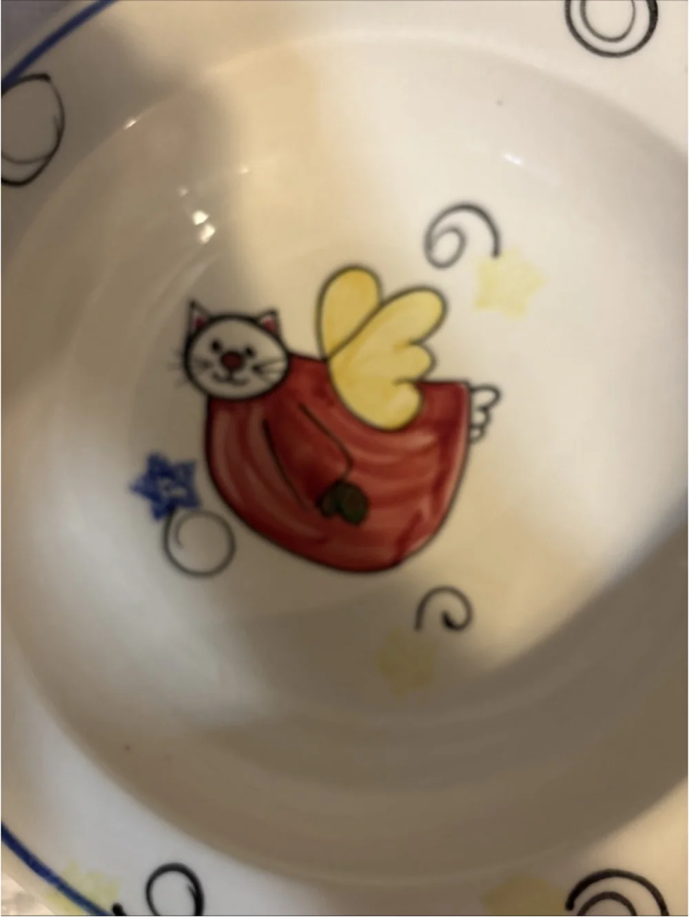 Vintage Emerson Creek Pottery Whimsical Angel Cat Bowl 1990s. (1098)